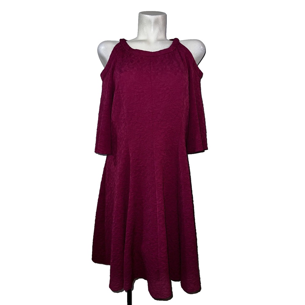 Gabby Skye Womens 16W Berry Pink Floral Jacquard Cold Shoulder Fit Flare Dress